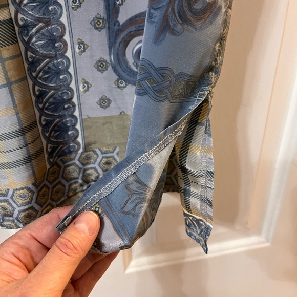 Satin Blue Button Down Shirt withh Flo Print - Picture 3 of 8